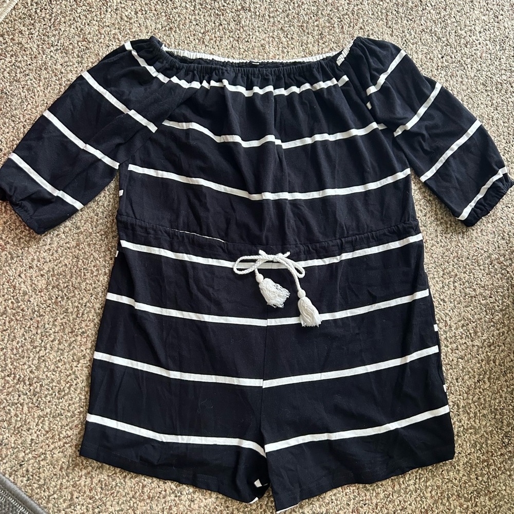 Black and White Striped Womens Romper